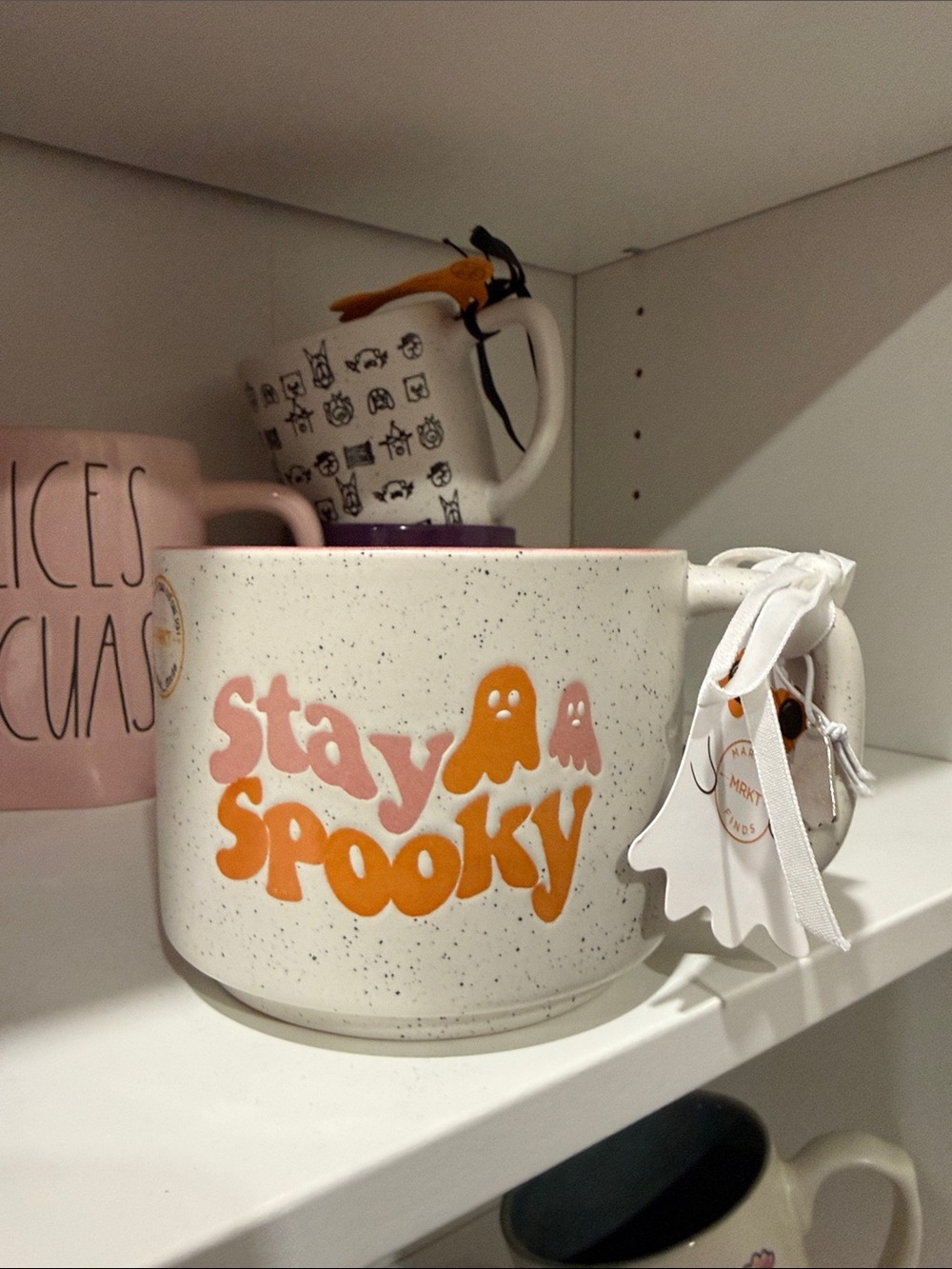 Stay Spooky Ceramic Mug - White with Pink & Orange